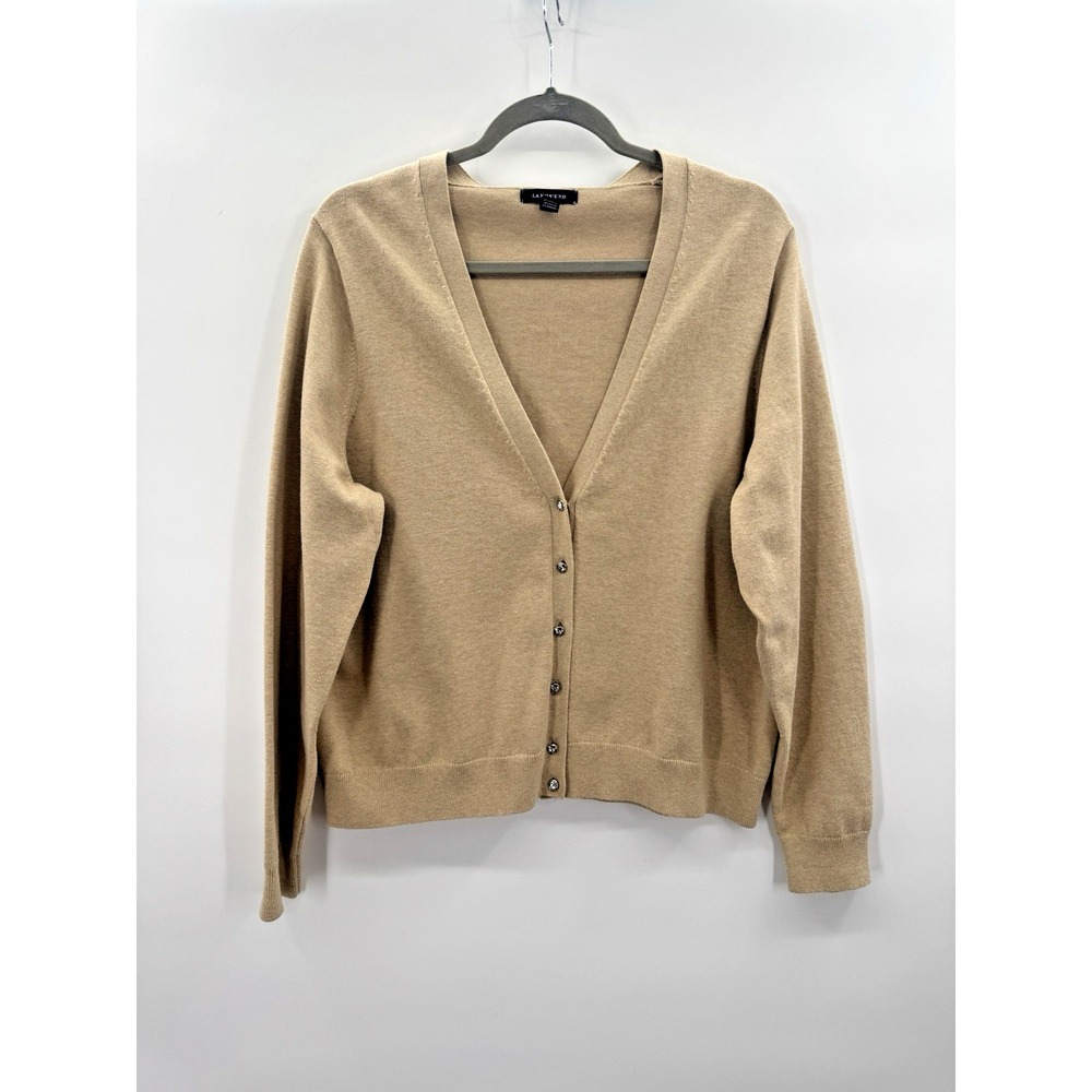 Lands End Cotton Neutral Bling Button Knit Cardigan 1X Layering Preppy Coastal